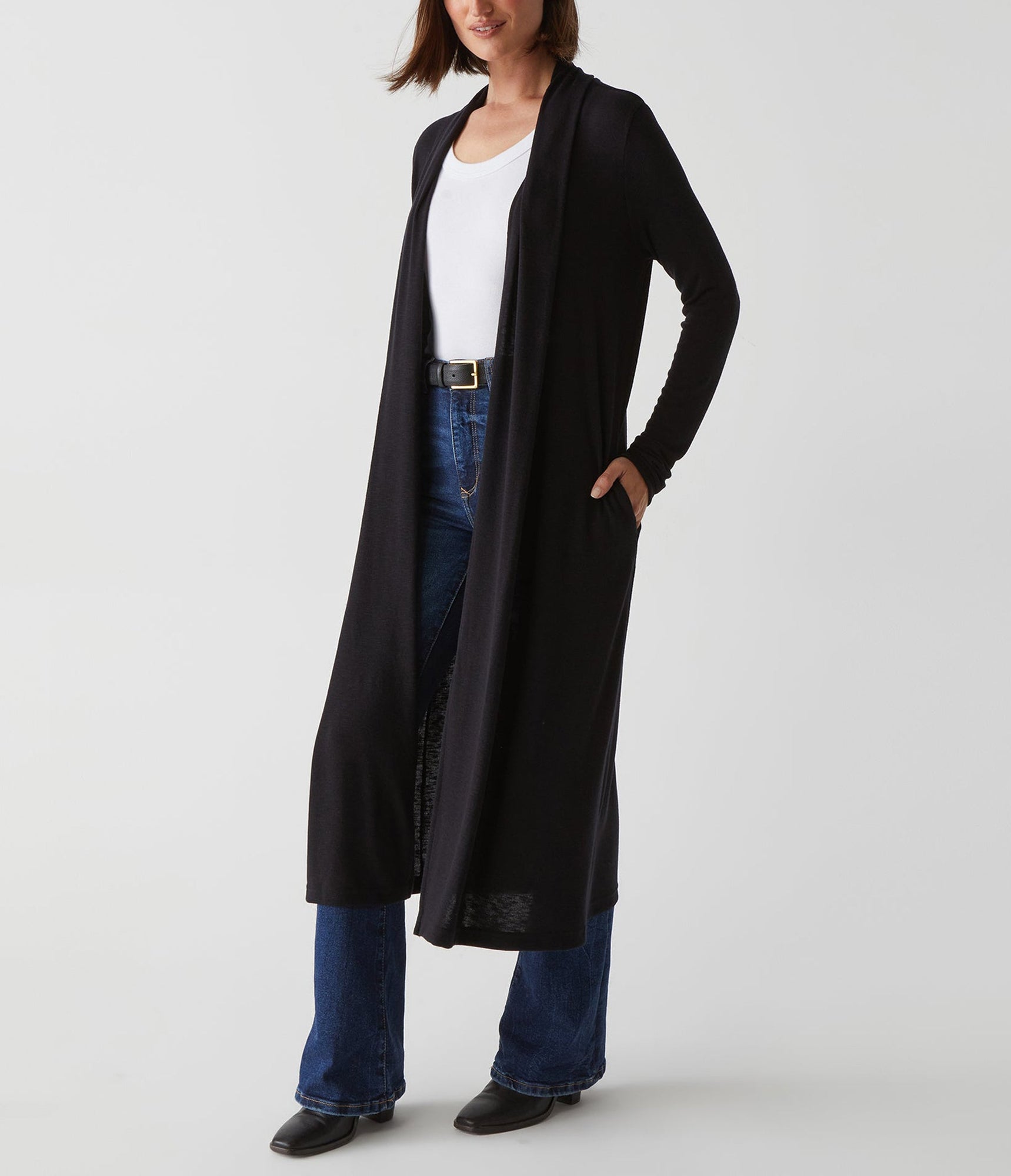 Izzy Longline Open Cardigan | Black