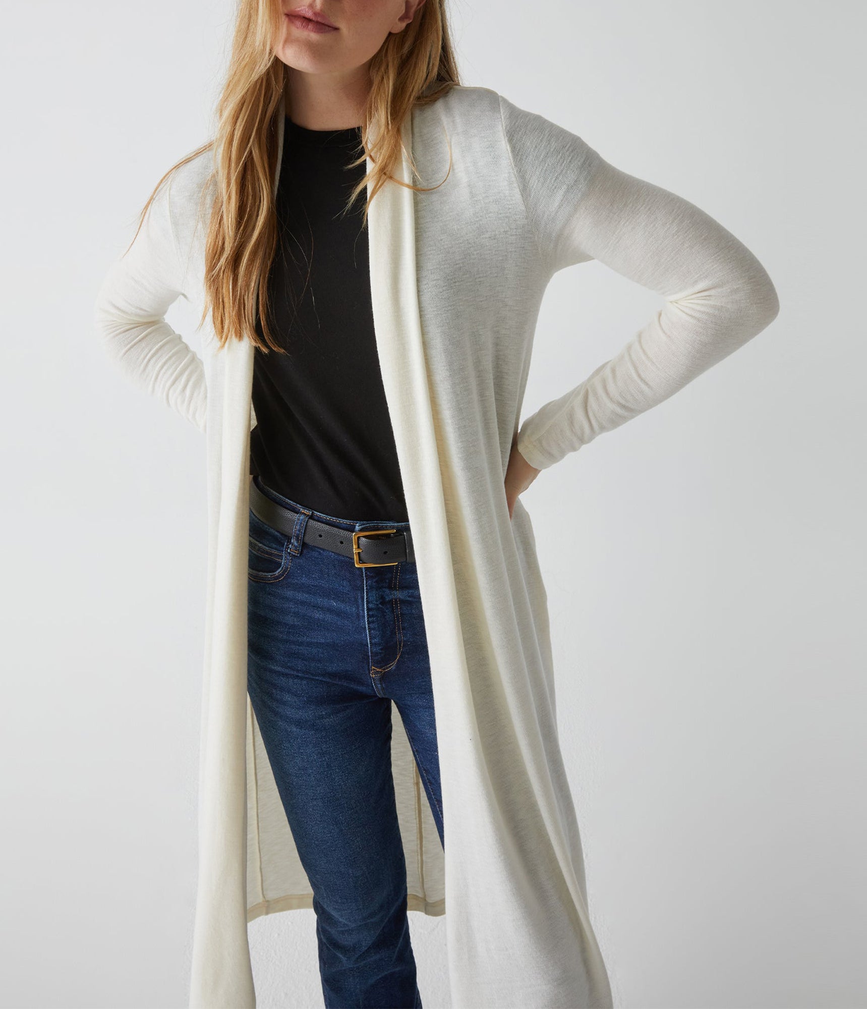 Izzy Longline Open Cardigan | Chalk