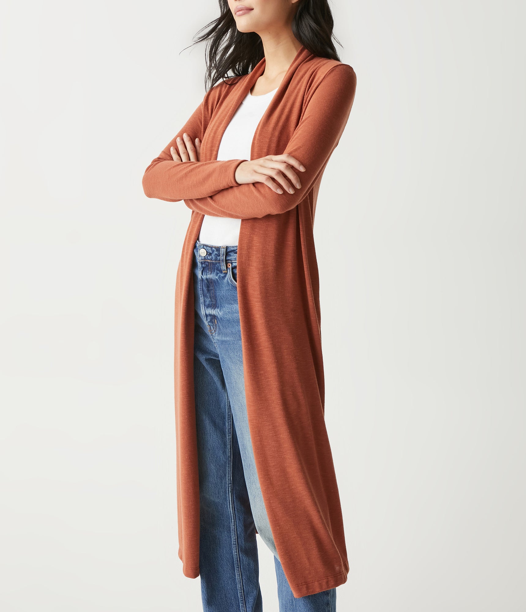 Izzy Longline Open Cardigan | Pecan