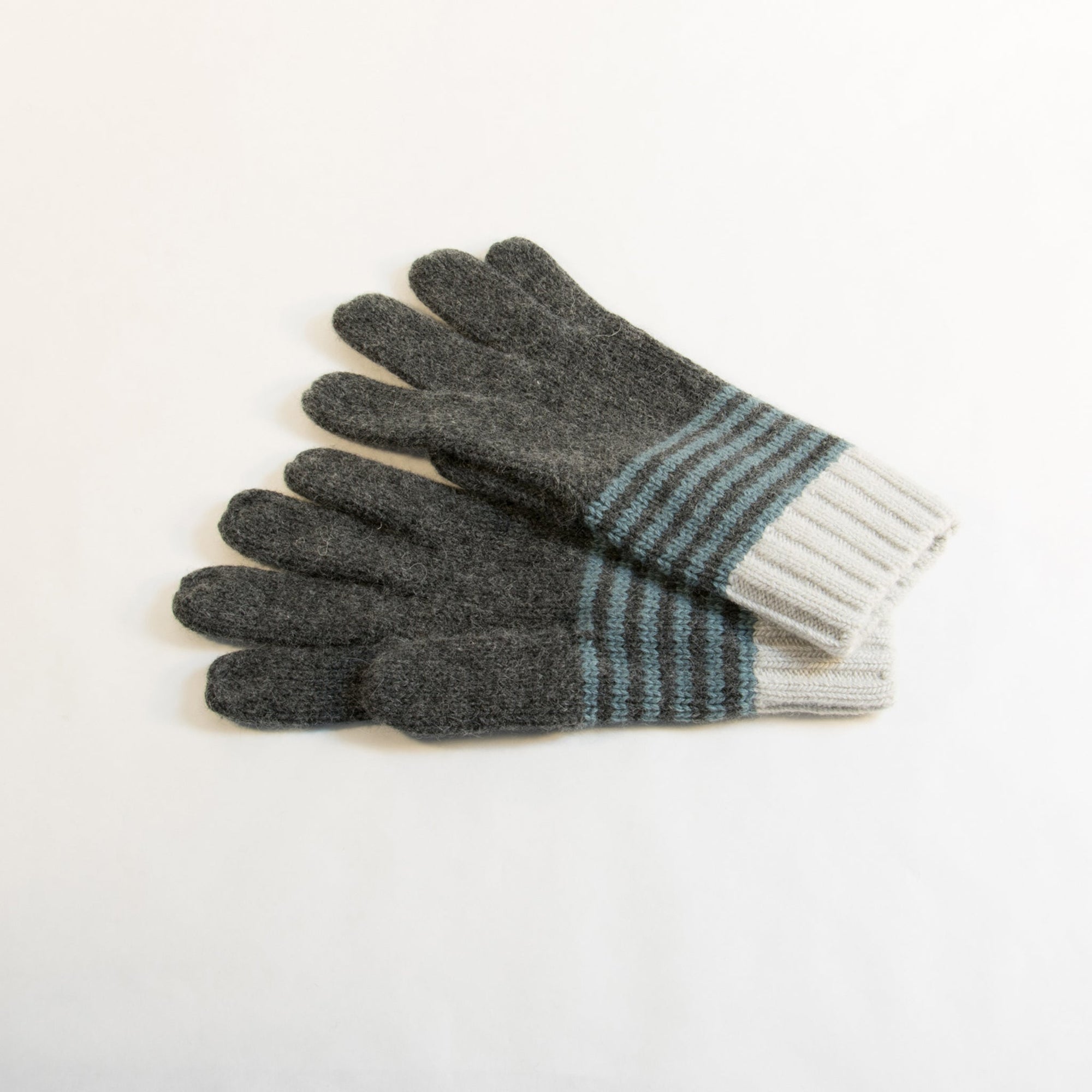 Cashmere Chunky Striped Gloves | Grey Combo