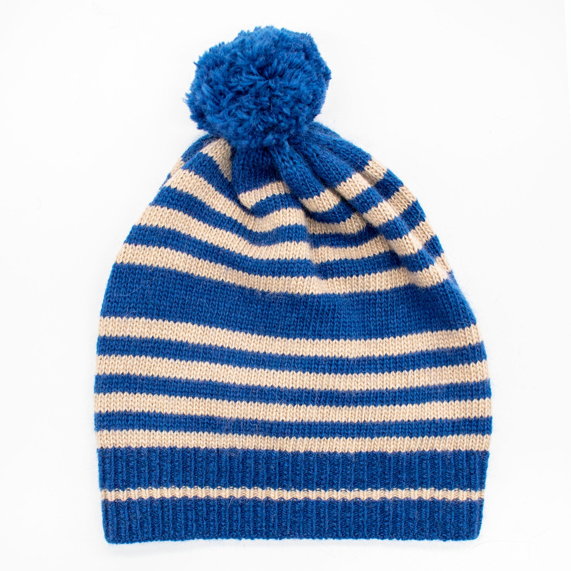 Kids Striped Slouchy Hat With Pom | Blue/Incense