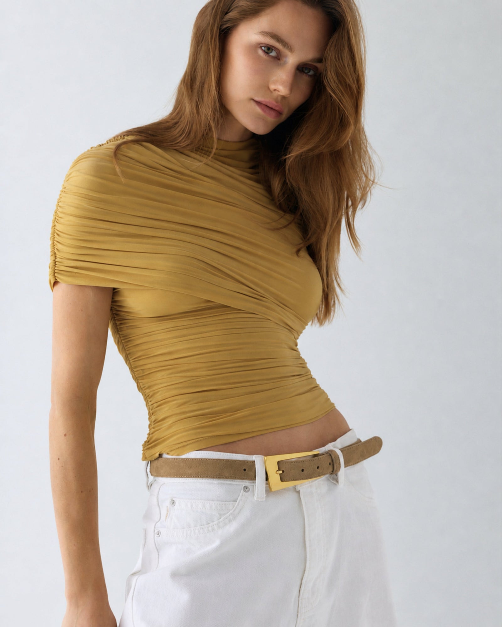 No. 10 Belt | Taupe Suede/Gold
