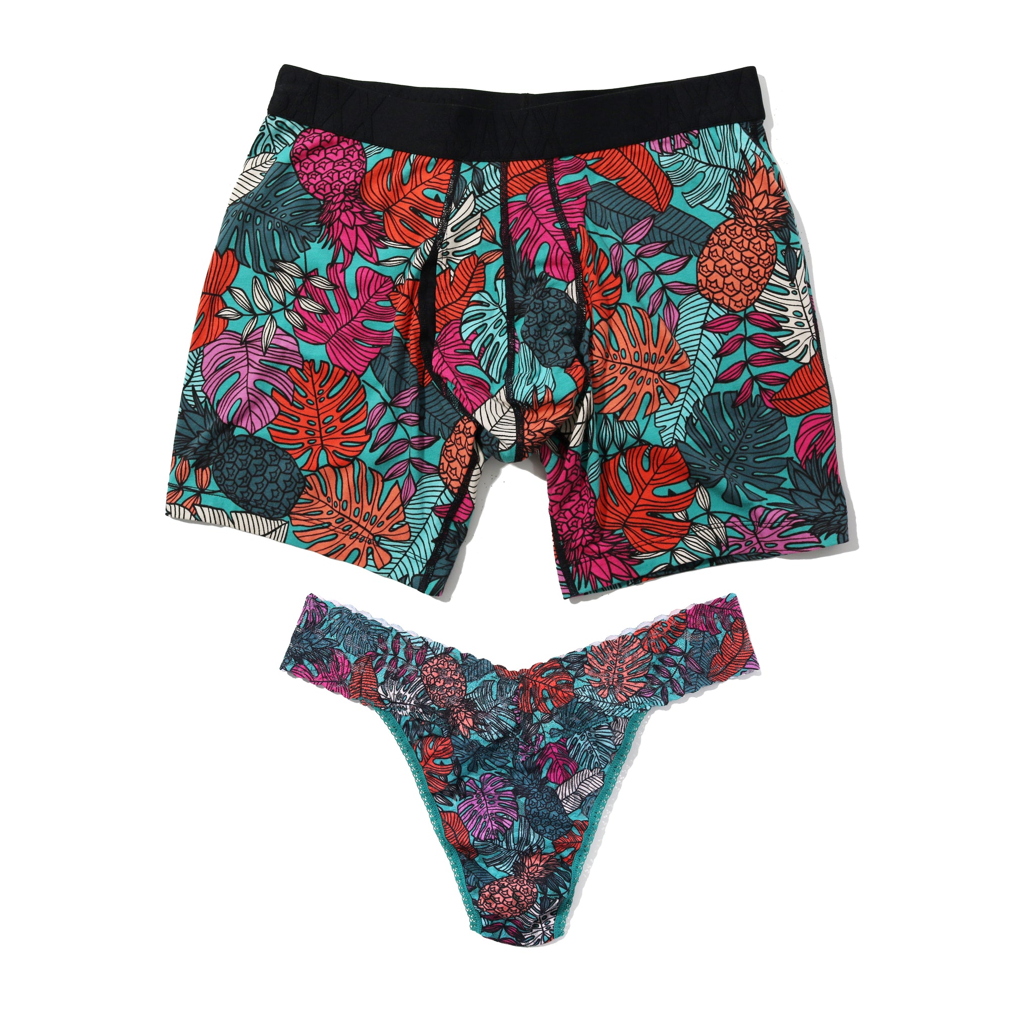 Signature Lace Original Rise Thong & Saxx Boxer Brief | Fruity Palm - Aqua