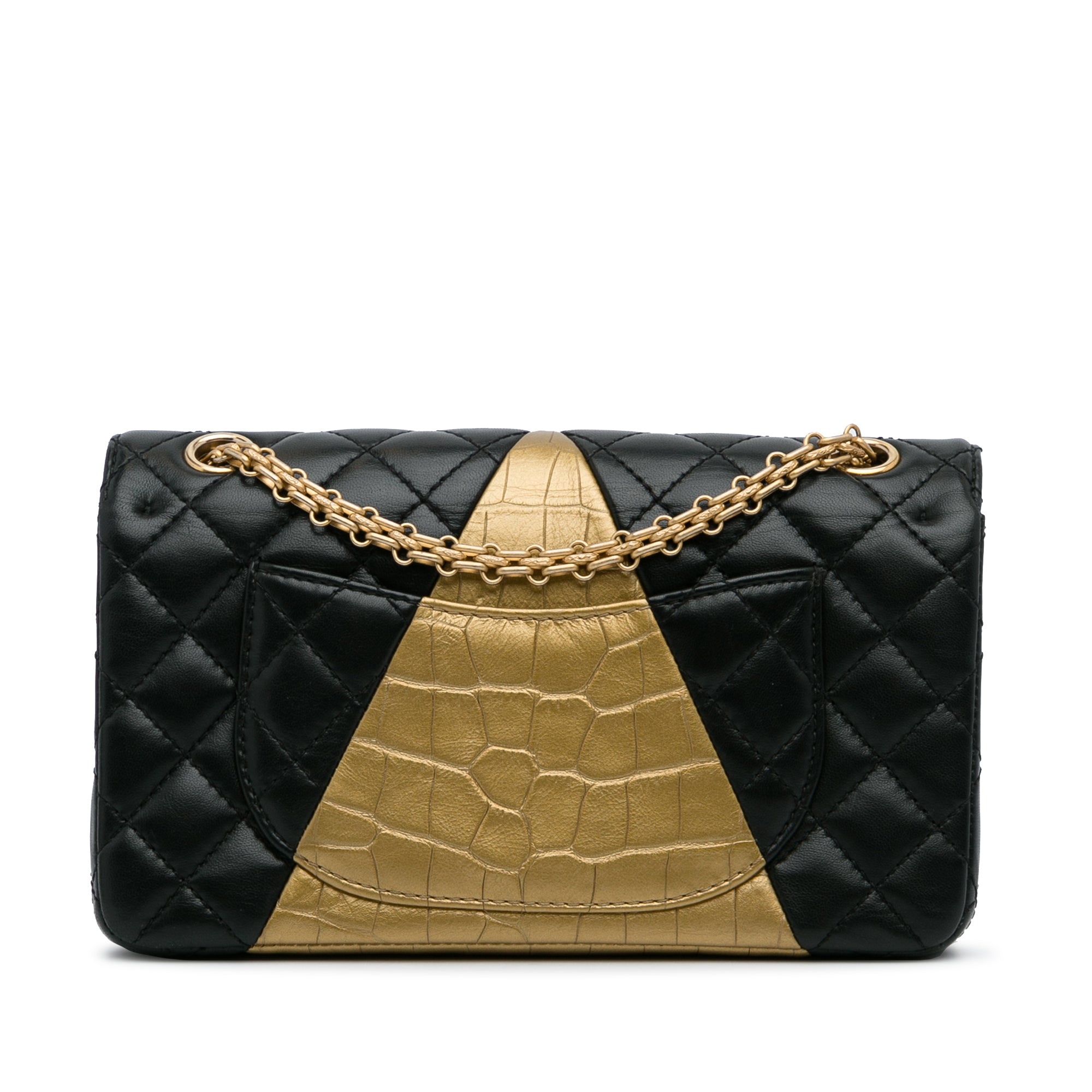 Chanel | Pre-Owned Medium Croc Embossed Lambskin 2.55 Reissue Double Flap Bag | Black/Gold