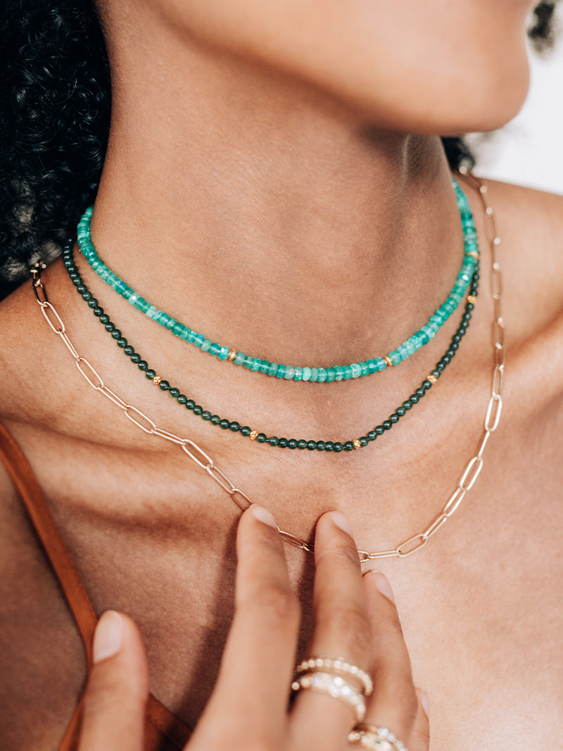 Boheme Dark Green Jade Necklace | Dark Green Jade | 14K Yellow Gold