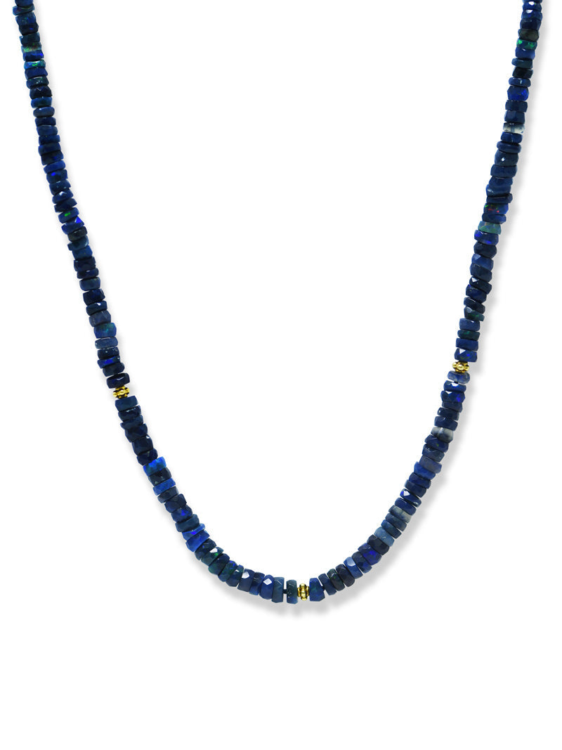 Boheme Faceted Midnight Blue Rondelle Necklace | Midnight Blue Opal | 18K Yellow Gold