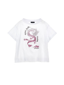 Girls | Jersey T-Shirt With Rhinestones | White/FairyTale Pink