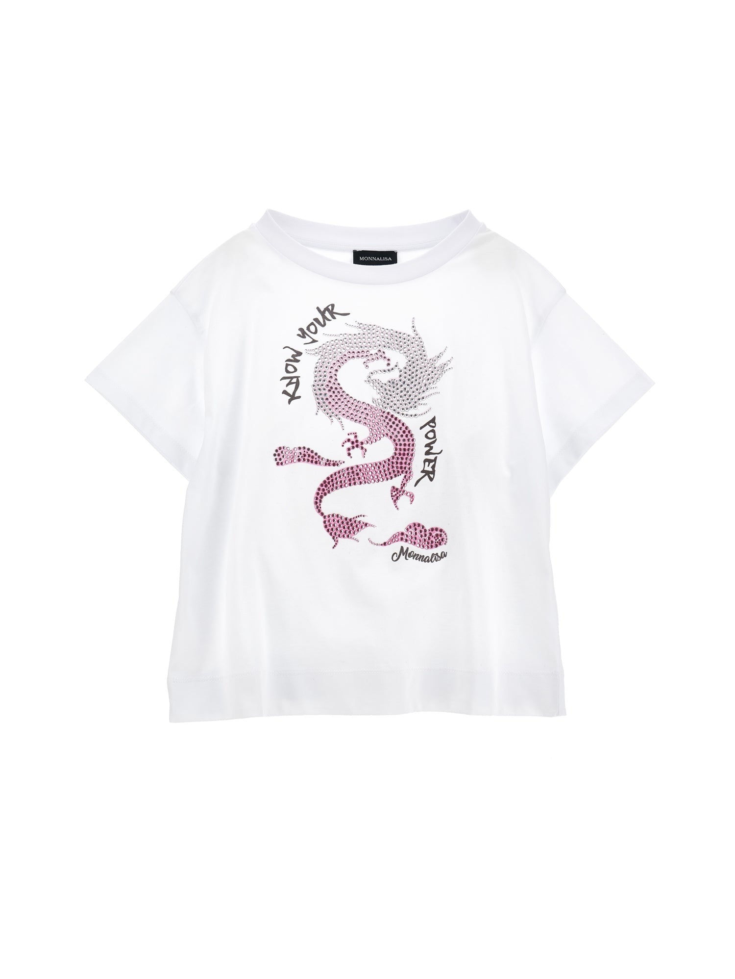 Girls | Jersey T-Shirt With Rhinestones | White/FairyTale Pink