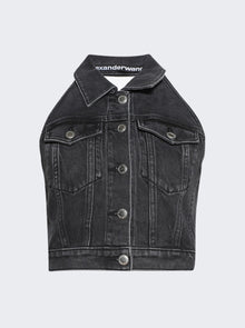 Stretch Denim Halter Top Aged | Grey