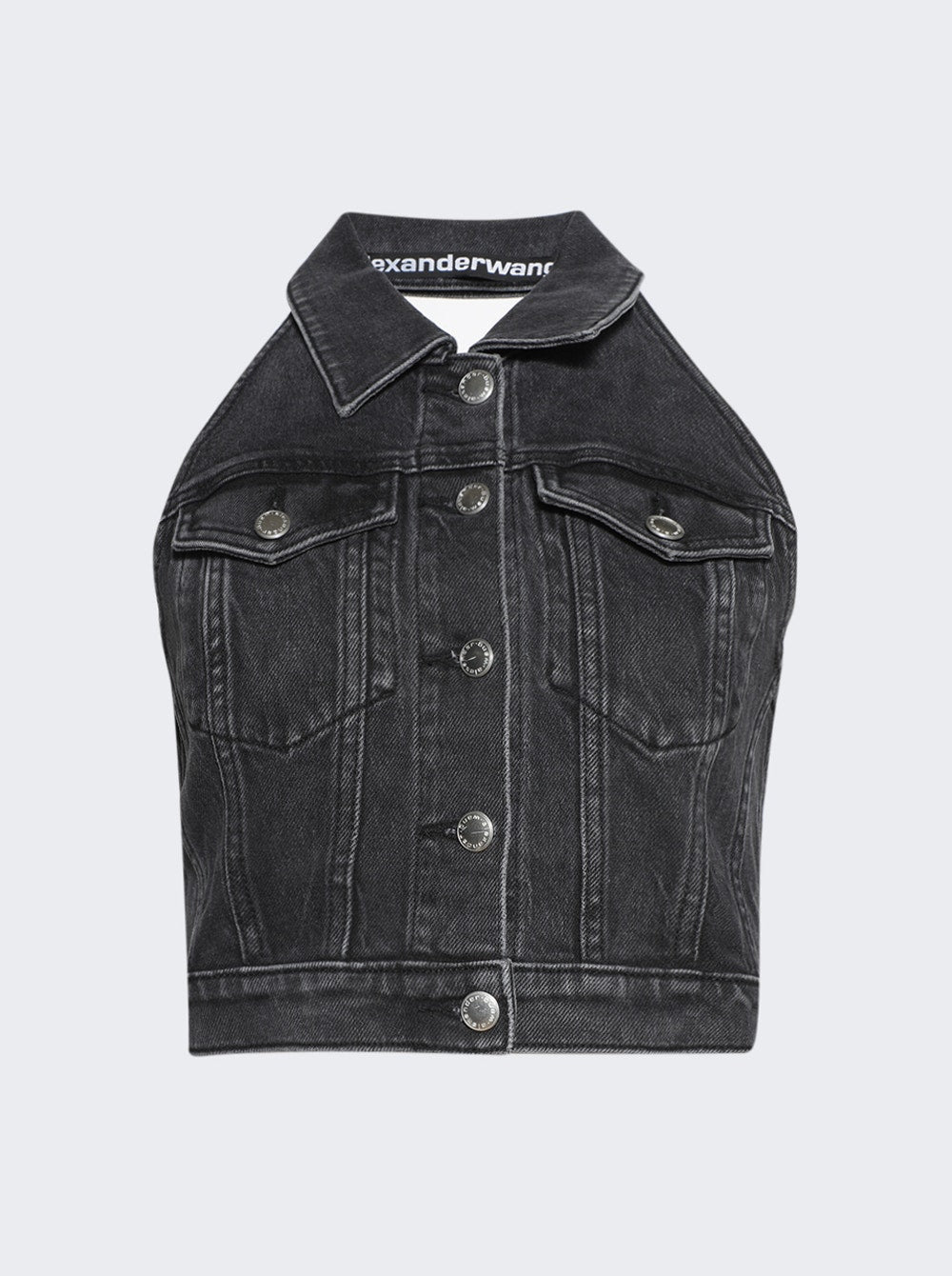 Stretch Denim Halter Top Aged | Grey