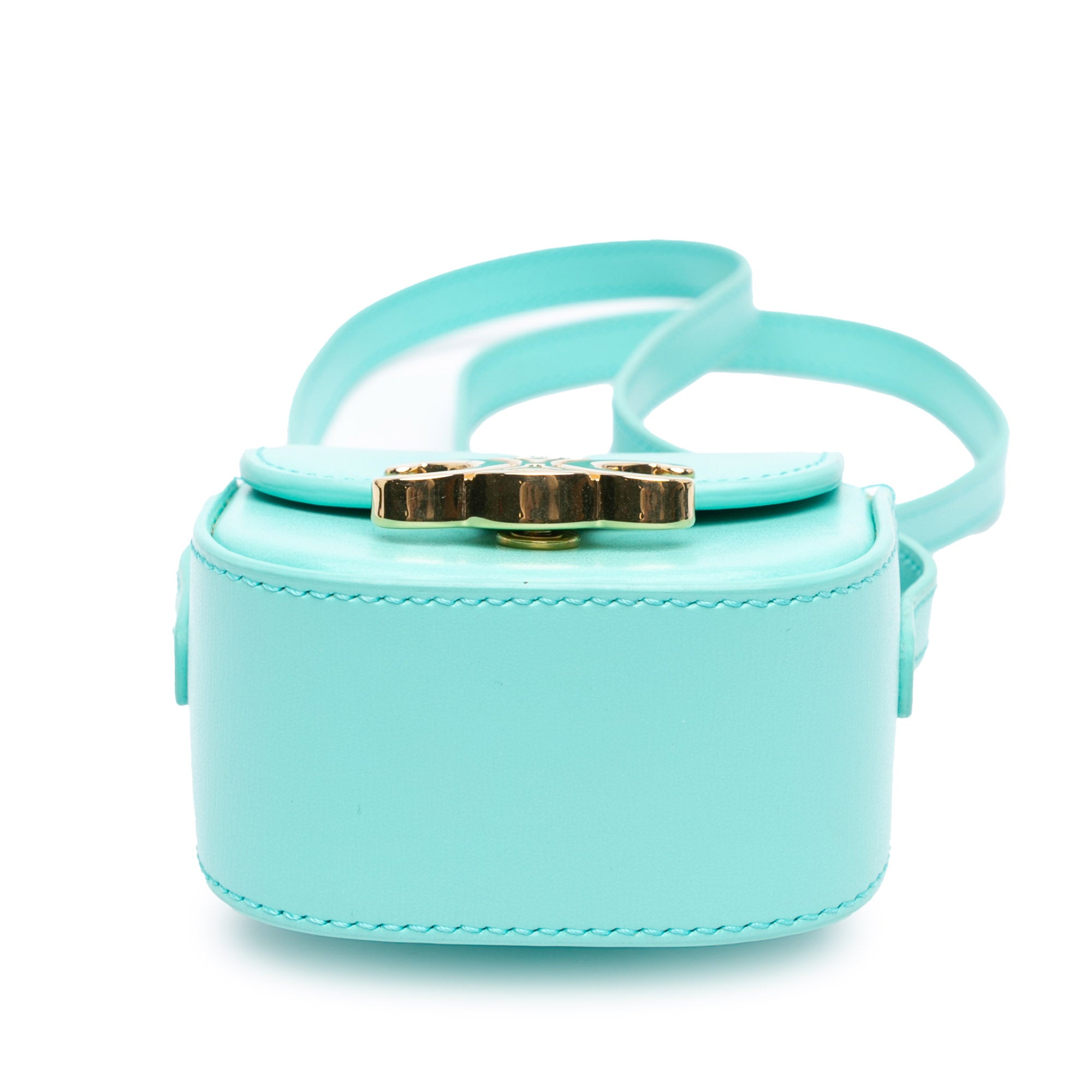 Celine | Pre-Owned Leather Triomphe AirPods Case with Strap - I | Blue/Turquoise