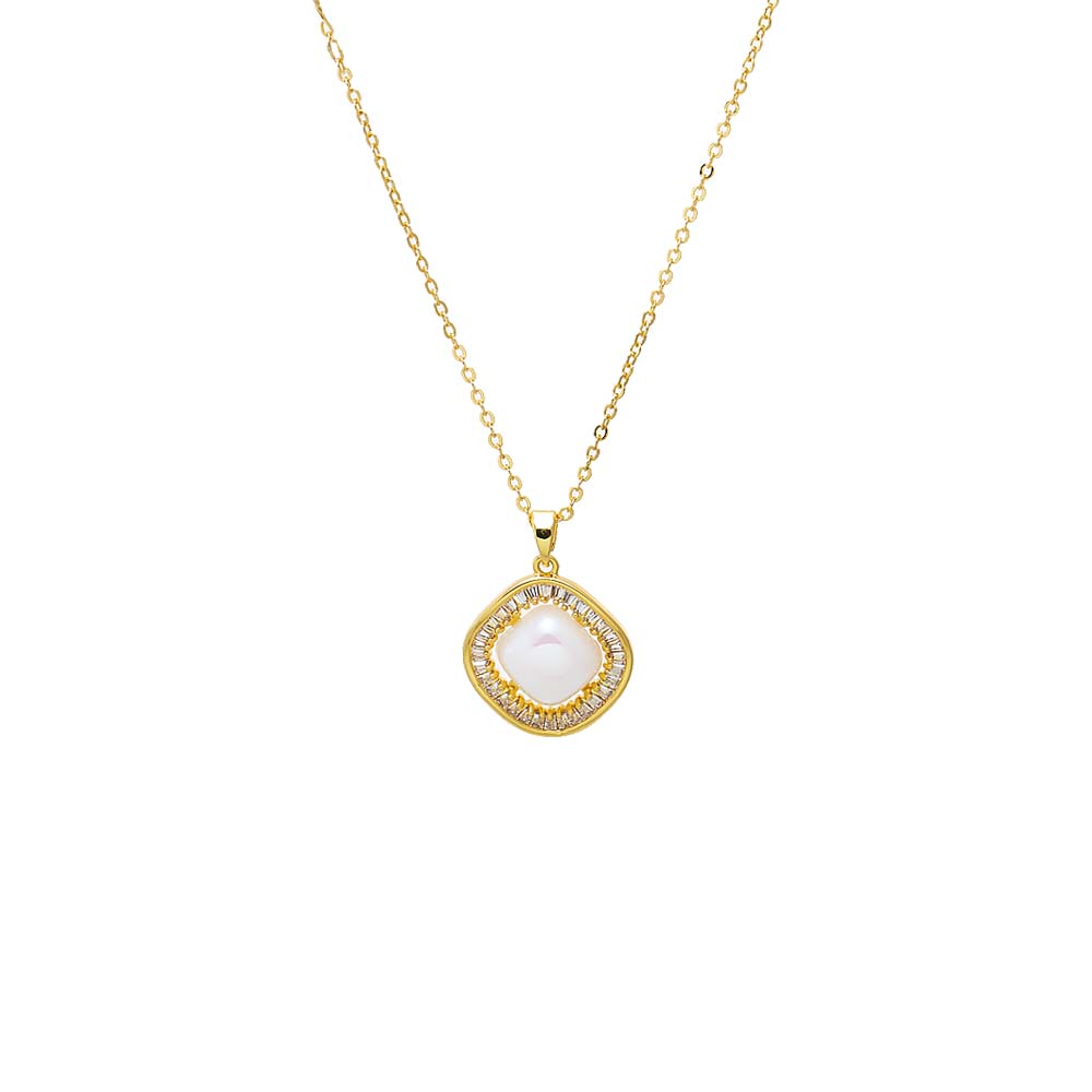 Mother of Pearl MOP & CZ Cushion Pendant Necklace - Adina's Jewels