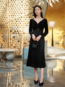 Triacetate Velvet Midi Dress | Black