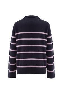 Cashmere V Neck Polo Collar Sweater | Navy/Lavander