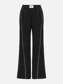 Satin Contrast Wide Leg Pants | Black
