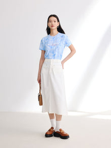 A-line Denim Skirt | White