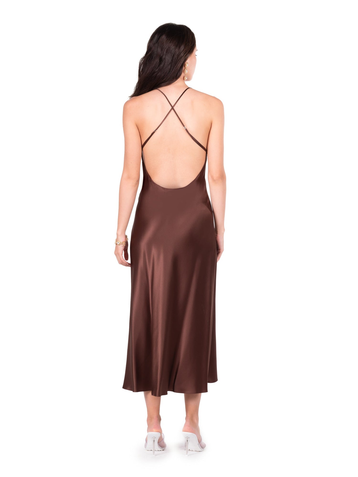 Coco Open Back Cross Strap Midi Slip Dress | Coco