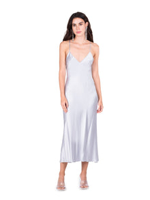 Silver Blue Open Back Cross Strap Midi Slip Dress | Silver Blue