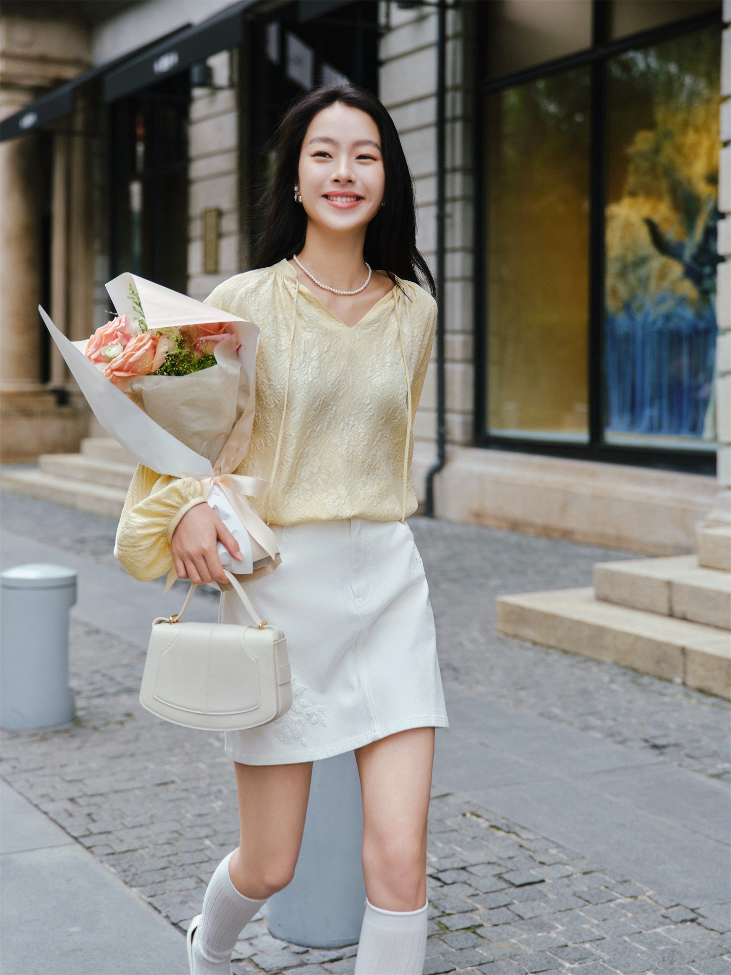Silk Jacquard Pullover Shirt | Yellow