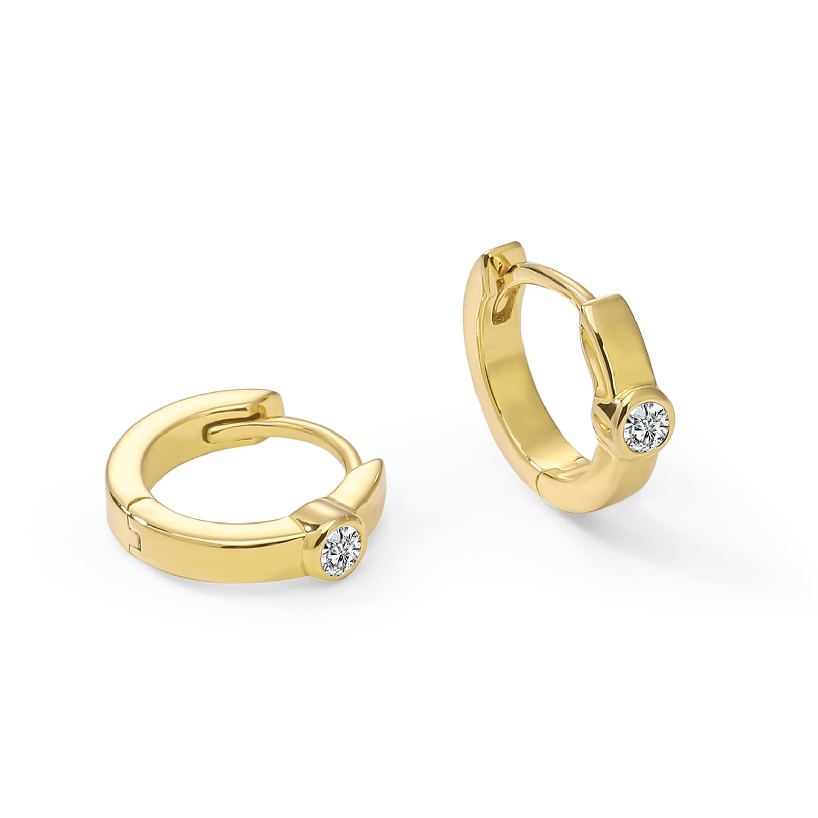 Womens | 0.06 CT Round Cut Lab Grown Accent Diamond | Small Huggie Hoop Earrings | 14K Yellow Gold Plated Silver | G-SI