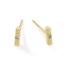 Womens | 0.02 CT Round Cut Lab Grown Accent Diamond | Bar Stud Earrings | 14K Yellow Gold Plated Silver | G-SI