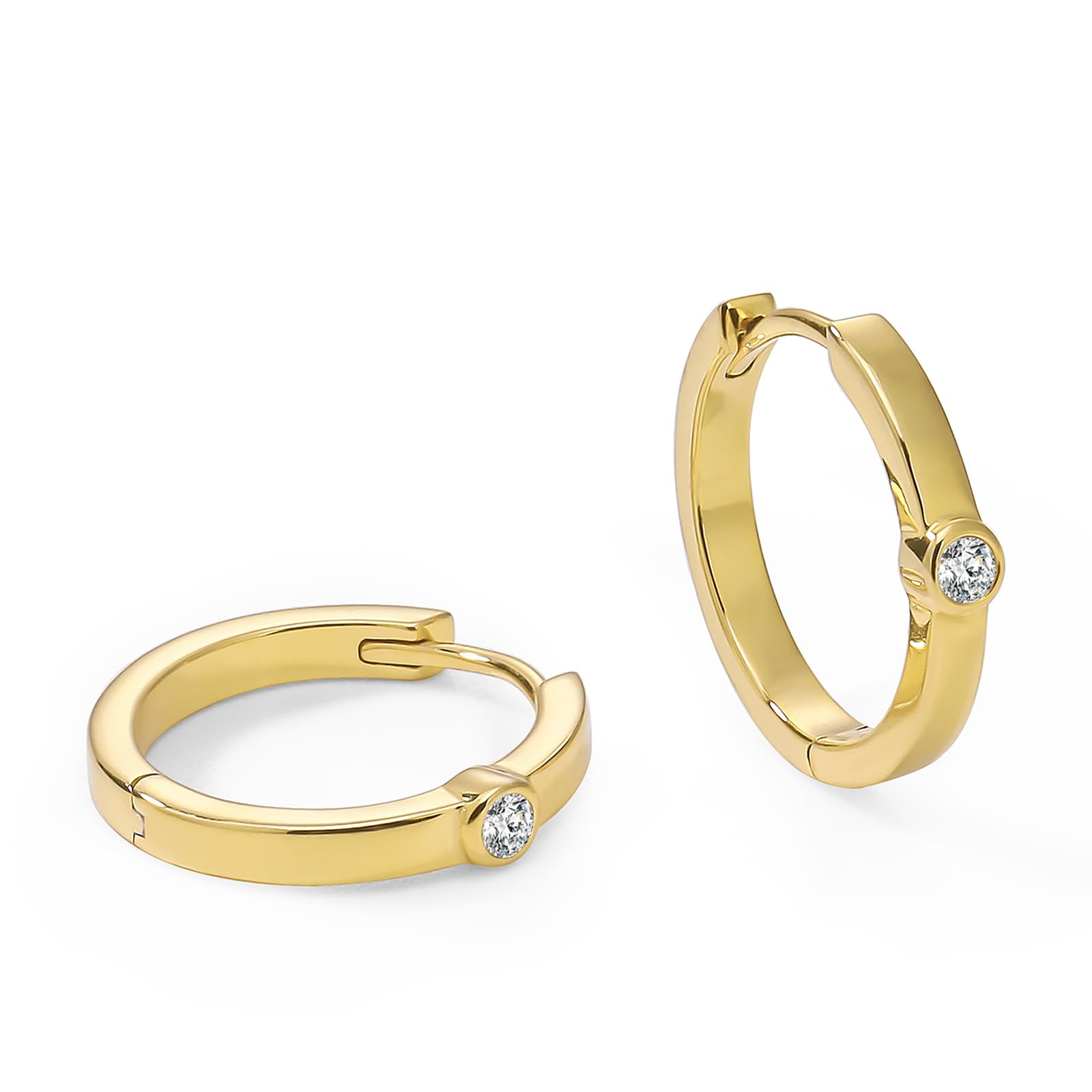 Womens | 0.06 CT Round Cut Lab Grown Accent Diamond | Thick Huggie Hoop Earrings | 14K Yellow Gold Plated Silver | G-SI