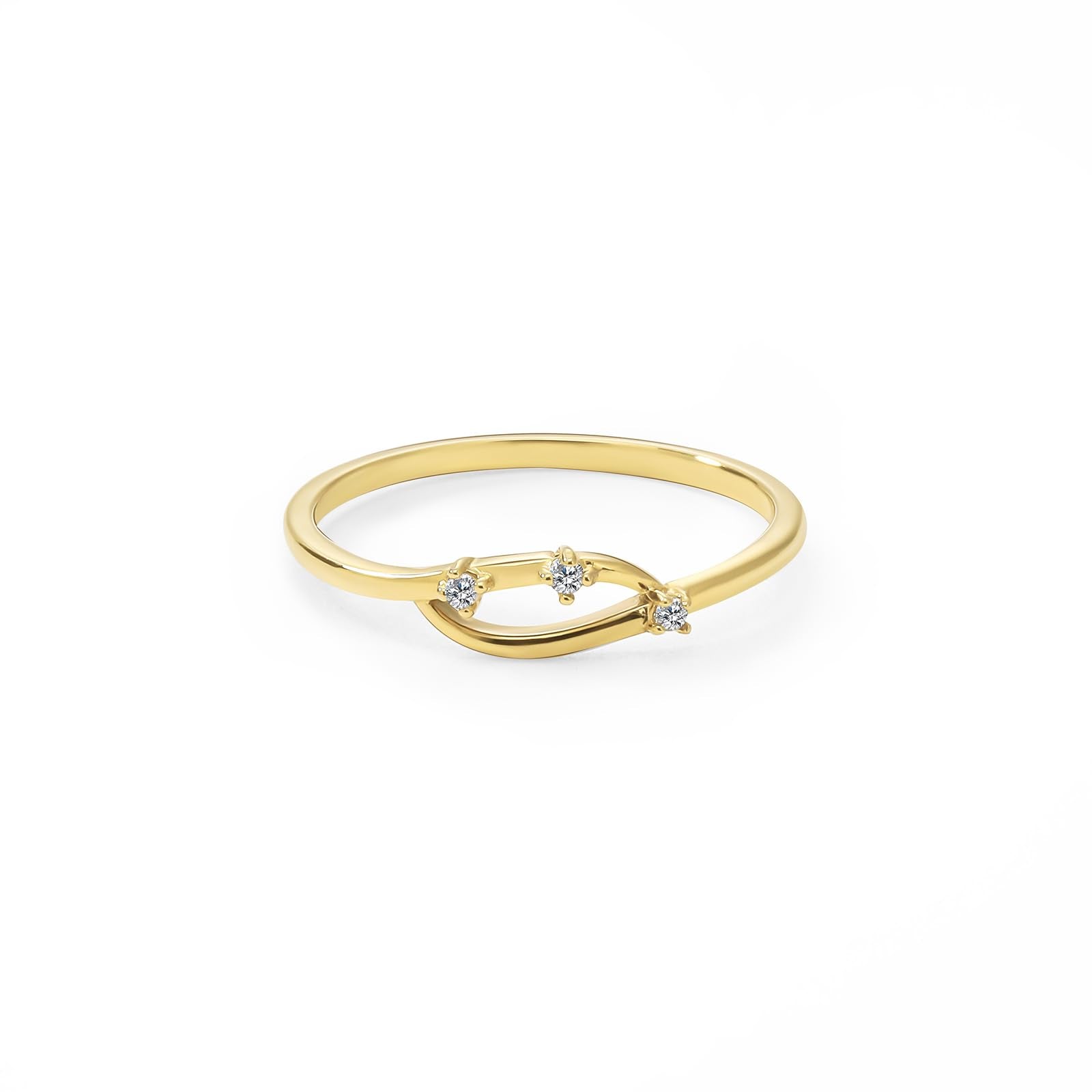 Womens | 0.04 CT Round Cut 3 Stone Lab Grown Accent Diamond | Fashion Band Ring | 14K Yellow Gold Plated Silver | G-SI