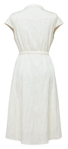 Acetate Jacquard Waist-Defining Dress | White
