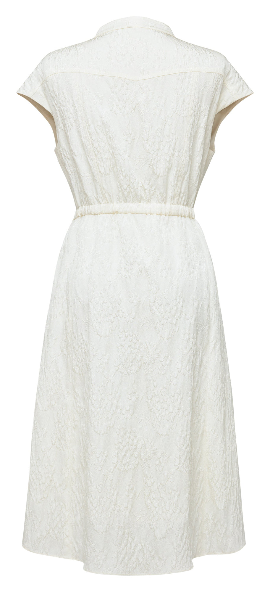 Acetate Jacquard Waist-Defining Dress | White