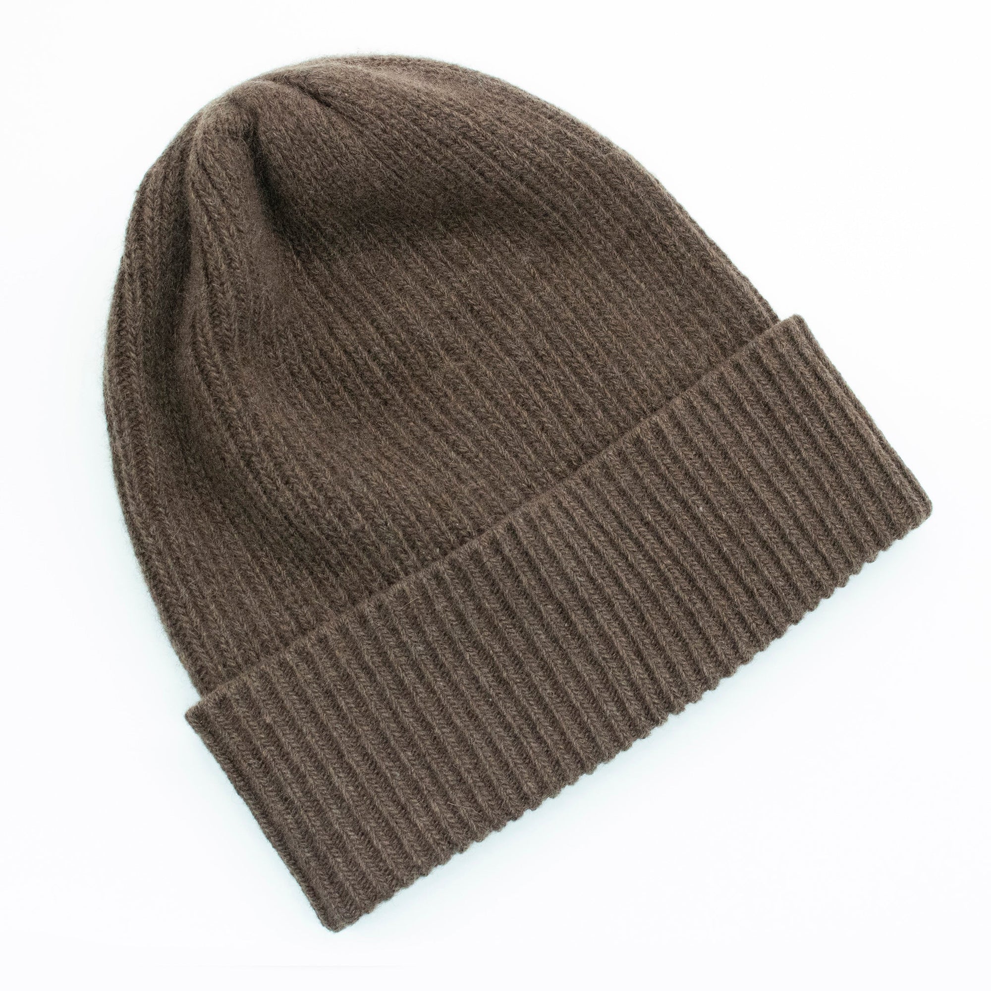 Cashmere Ribbed Beanie | Heather Brown