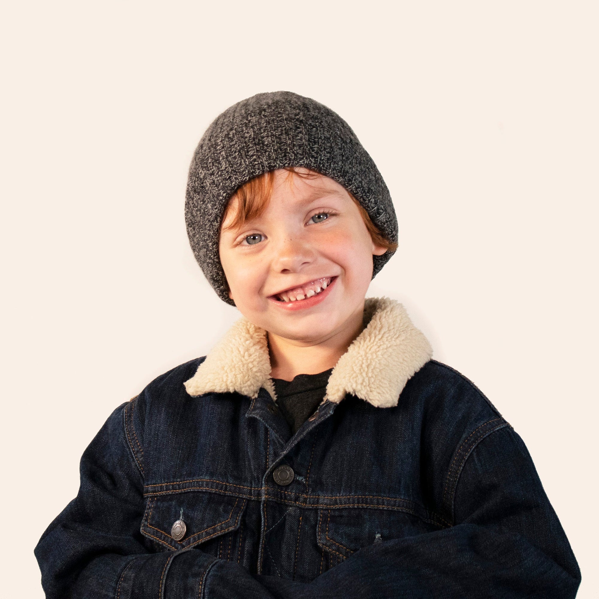 Kids Cashmere Tweeded Beanie Hat | Black/Grey