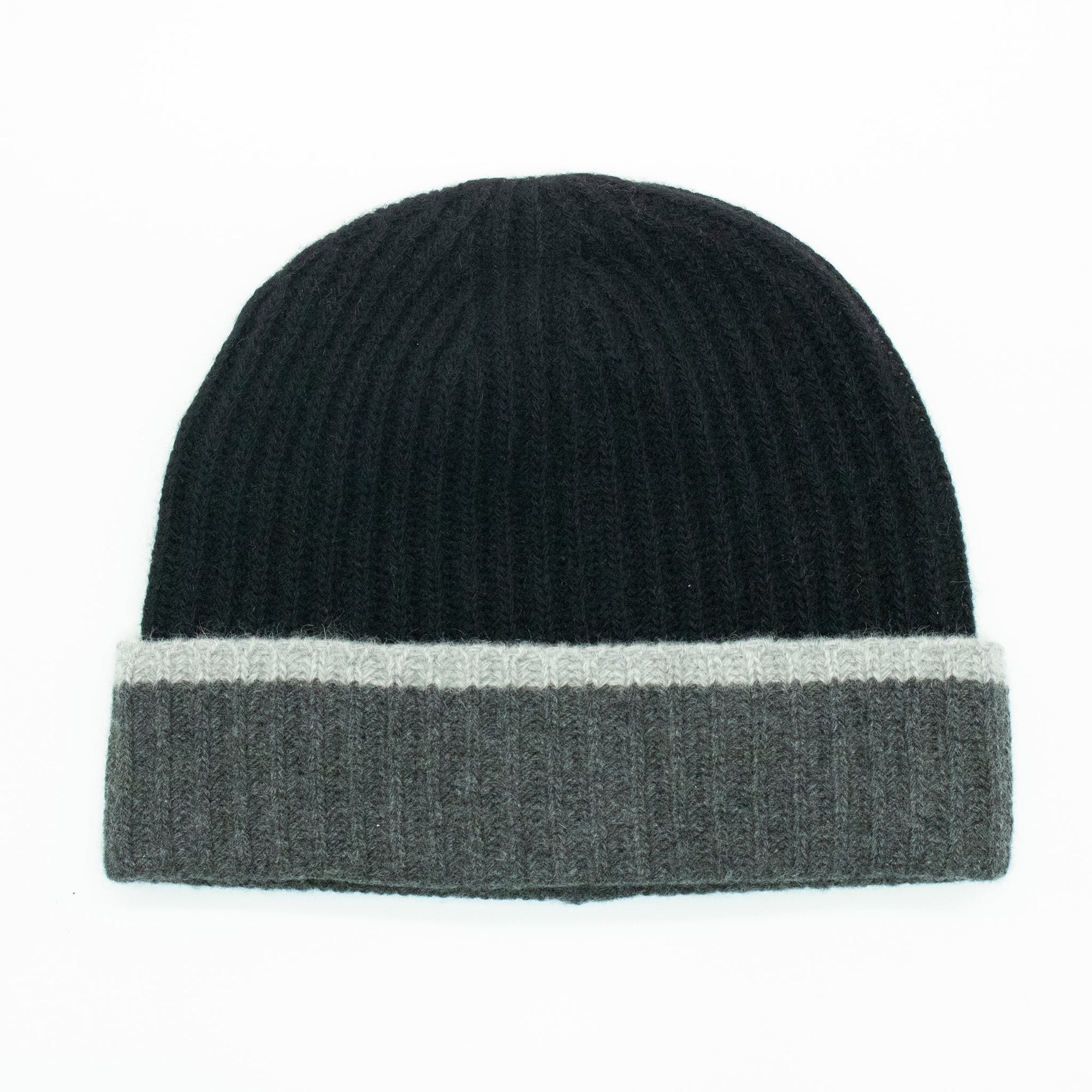 Cashmere Ribbed Beanie Color Block | Black Combo