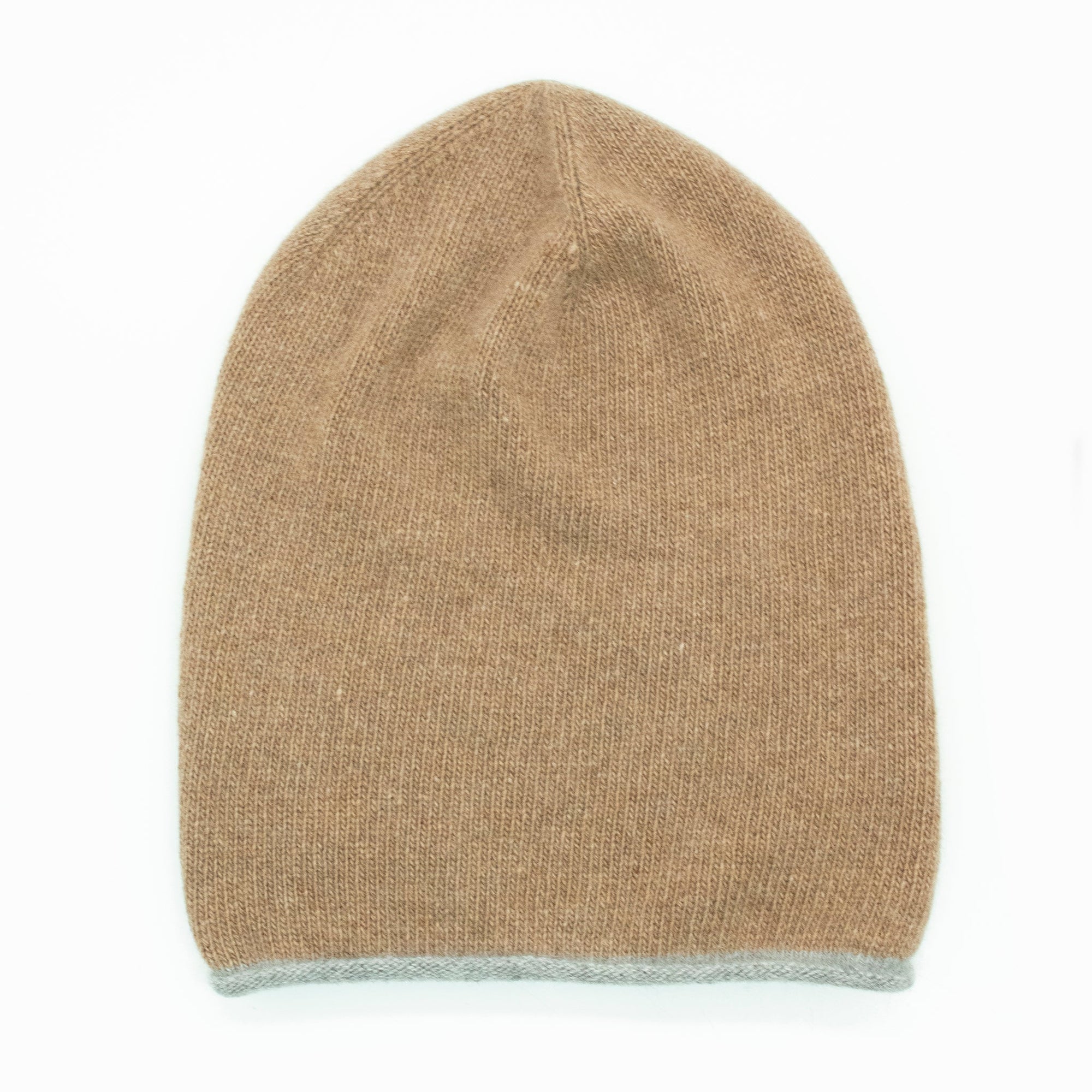 Cashmere Slouchy Hat With Contrast Color Edge | Copper/Grey