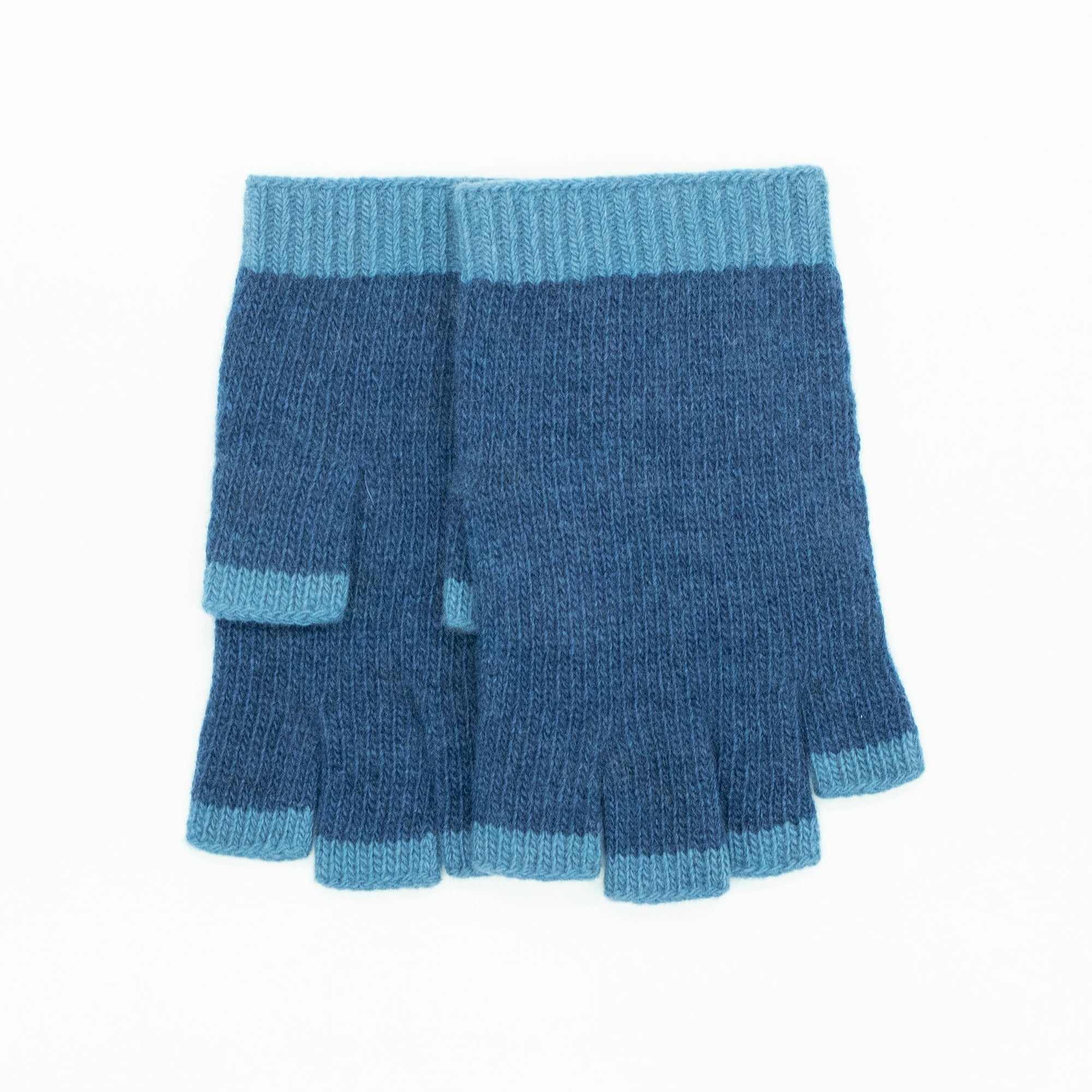 Cashmere Colorblock Fingerless Gloves | Denim/Blue