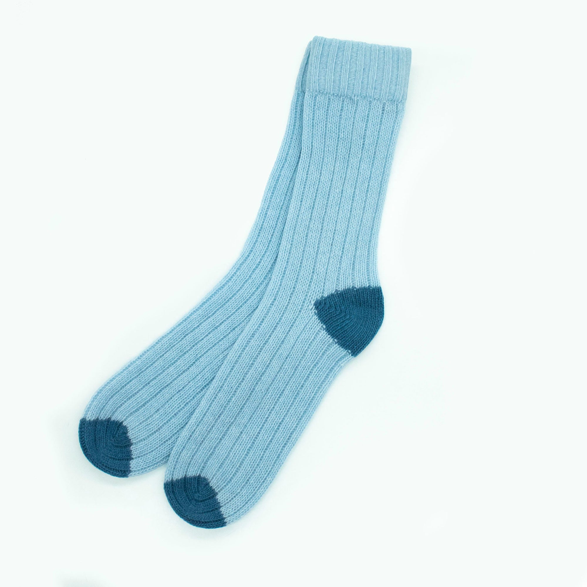 Cashmere Ribbed Socks With Contrast Color | Blue