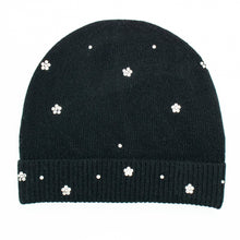 Cashmere Beanie With Flowers Stones | Black