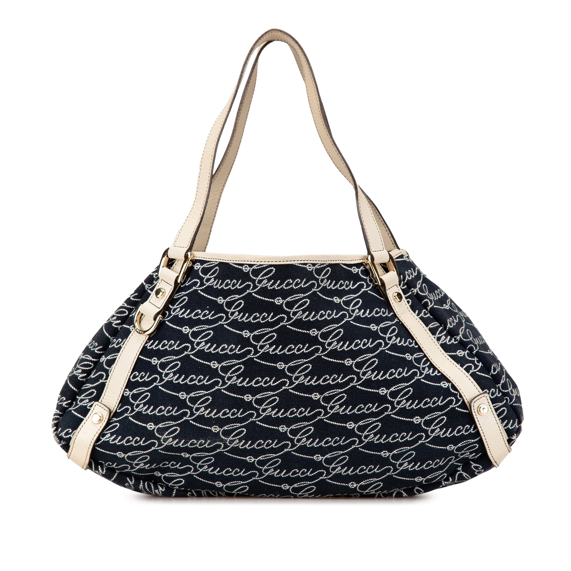 Gucci | Pre-Owned 85th Anniversary Canvas Logo Abbey D Ring Tote | Blue/Dark BlueWhite