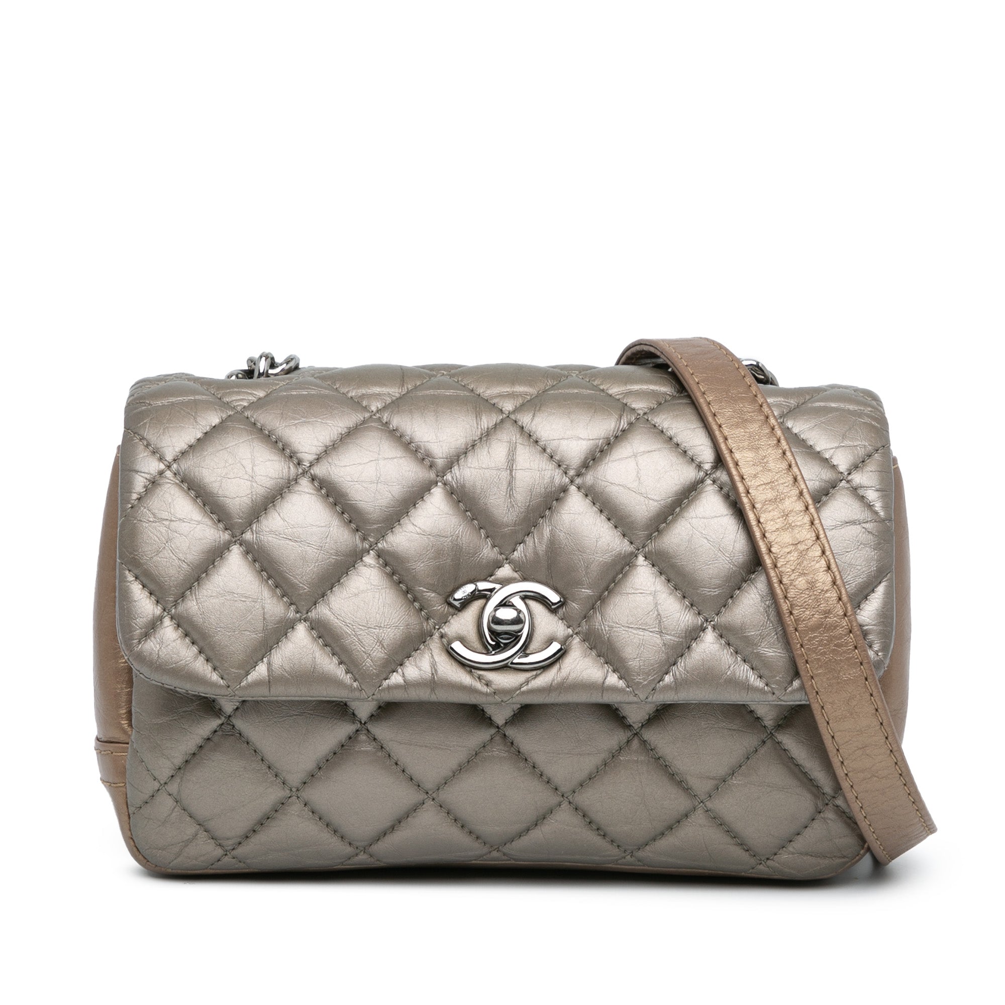 Chanel | Pre-Owned Mini Quilted Metallic Calfskin Lady Pearly Flap | Brown/Taupe