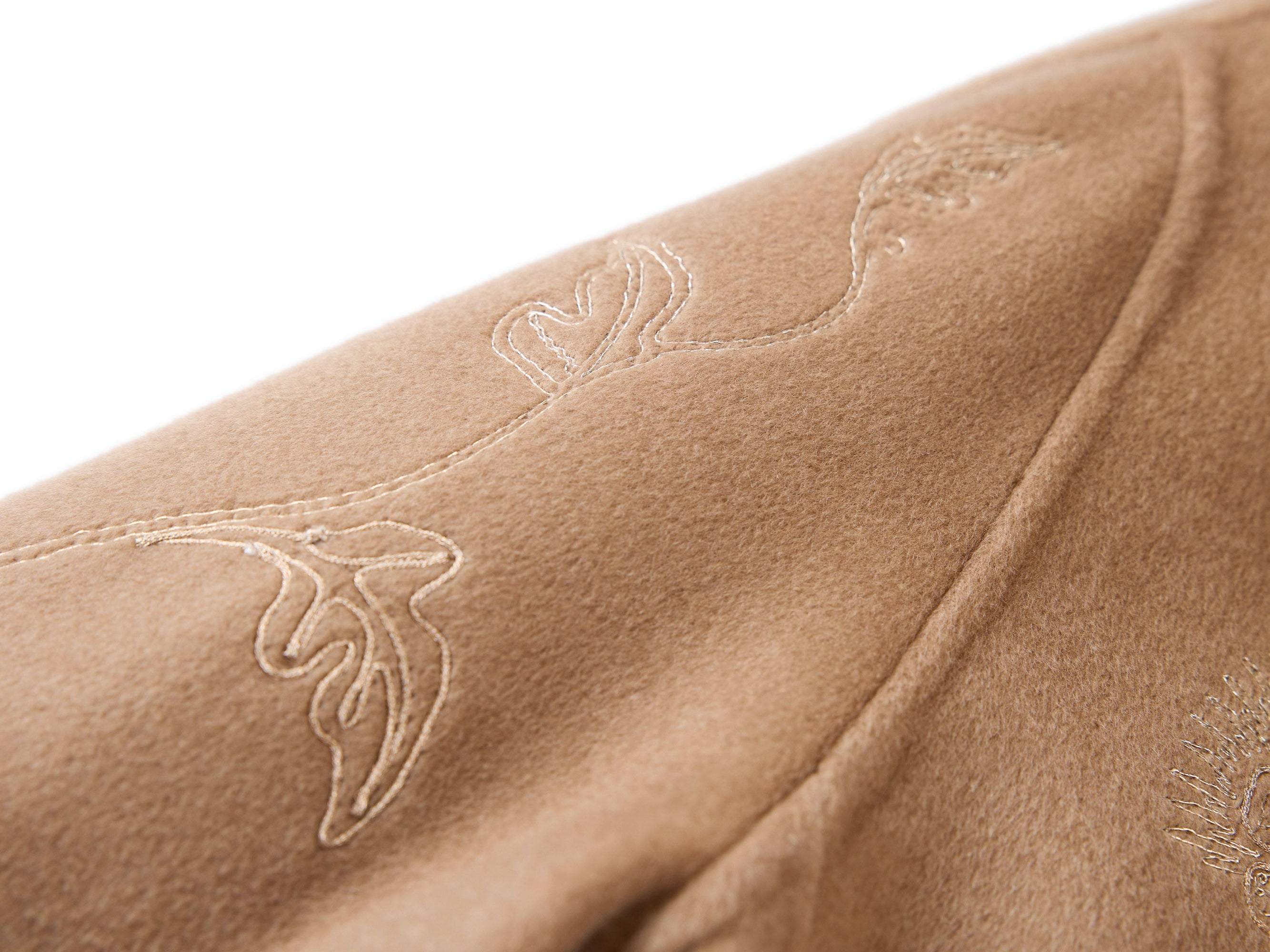 Gold Thread Embroidered Wool Cashmere Blended Coat | Camel
