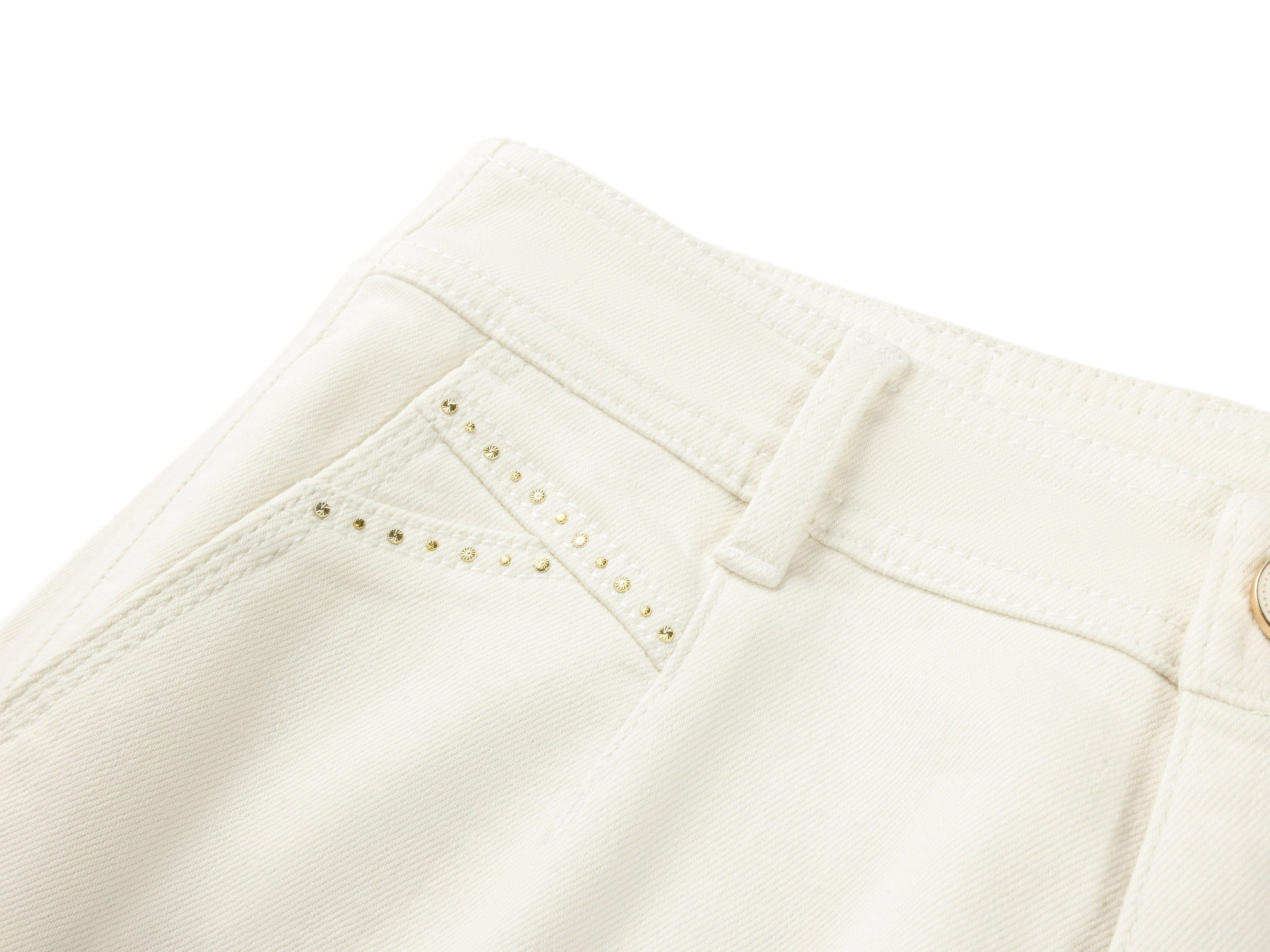 Casual Straight-Leg Rhinestone Ankle-Length Jeans | White