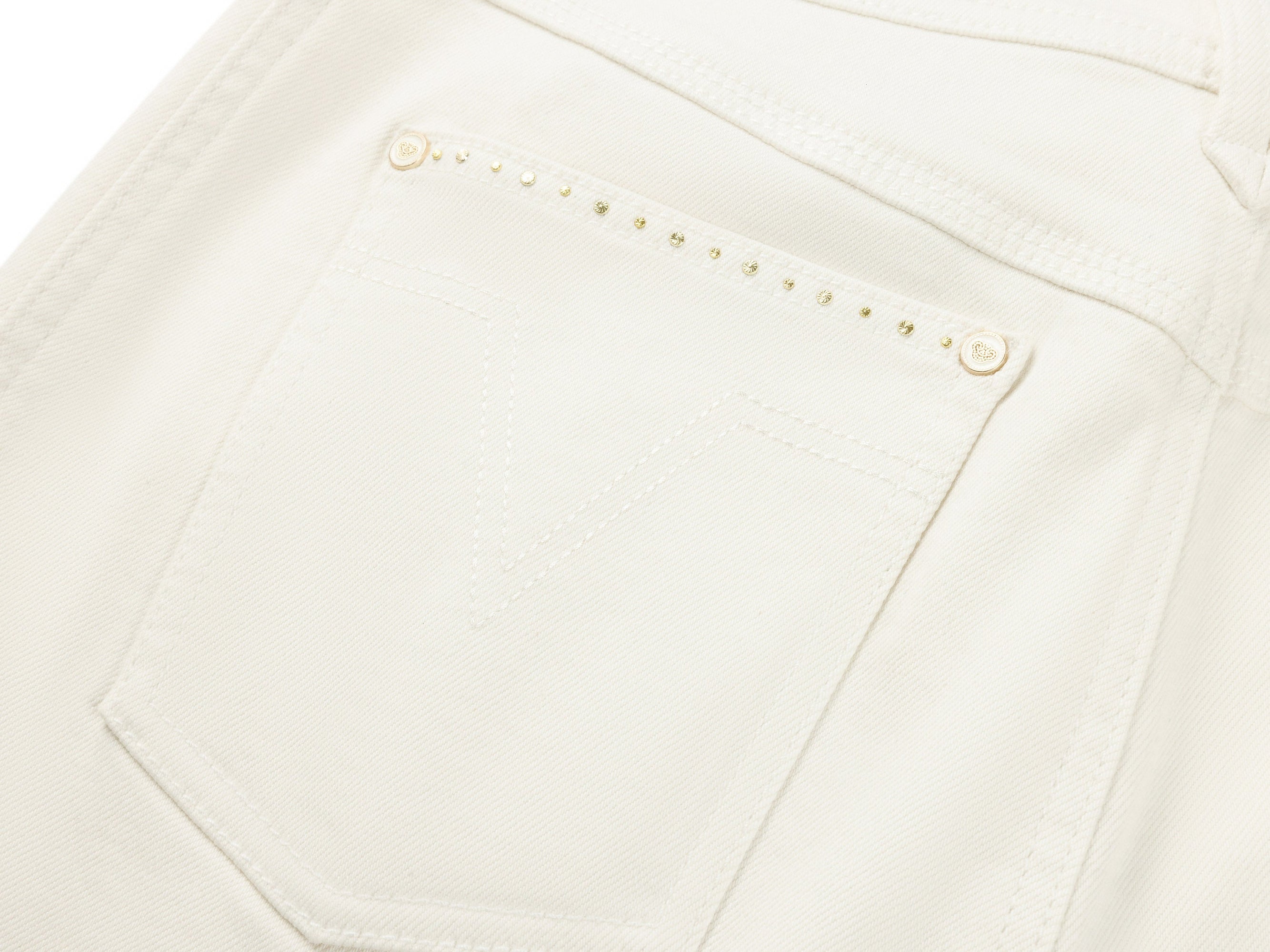 Casual Straight-Leg Rhinestone Ankle-Length Jeans | White