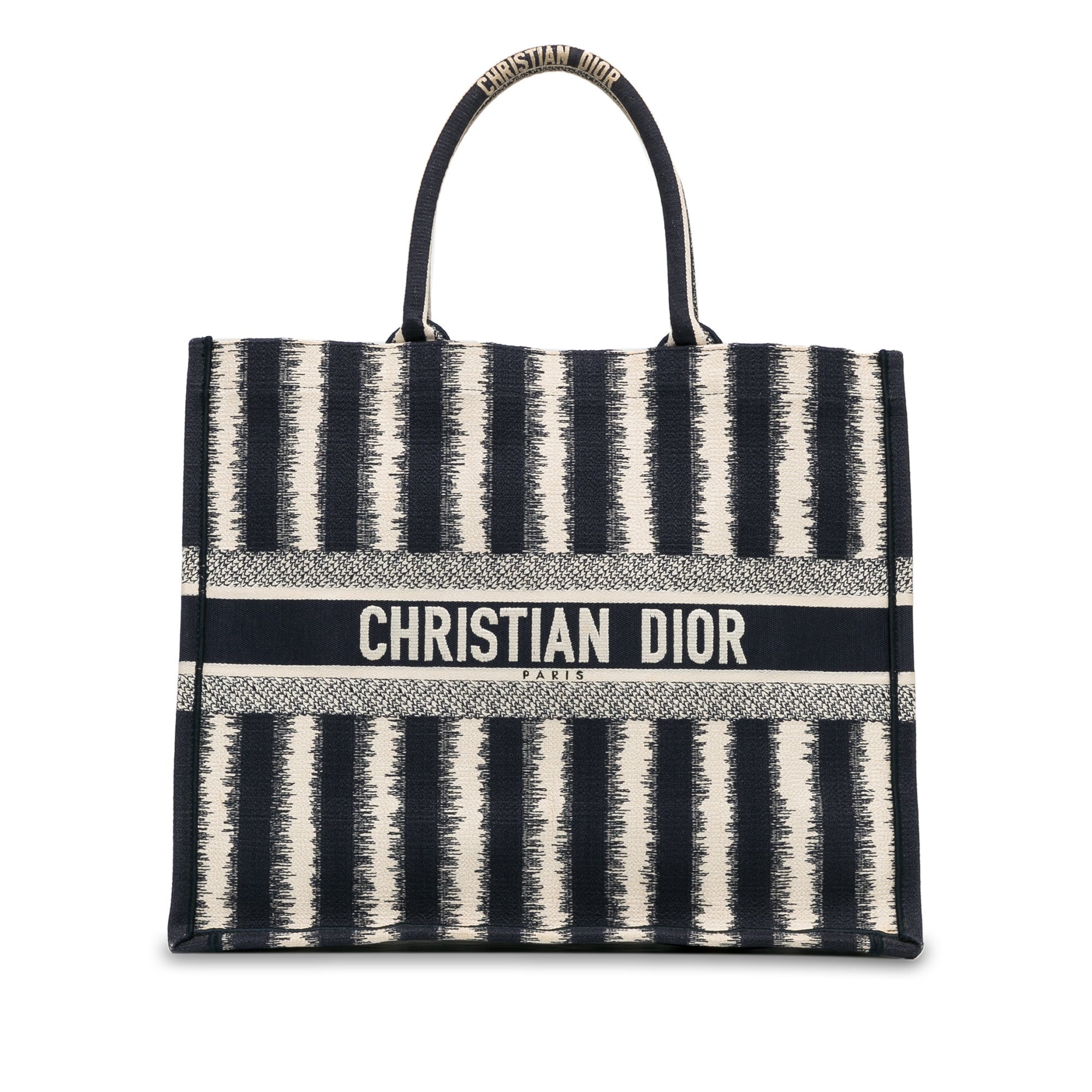 Dior | Pre-Owned Large Striped Book Tote | Blue/Dark Blue