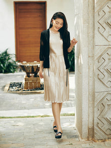 3/4 Sleeve Mulberry Silk Open-Knit Cardigan | Black