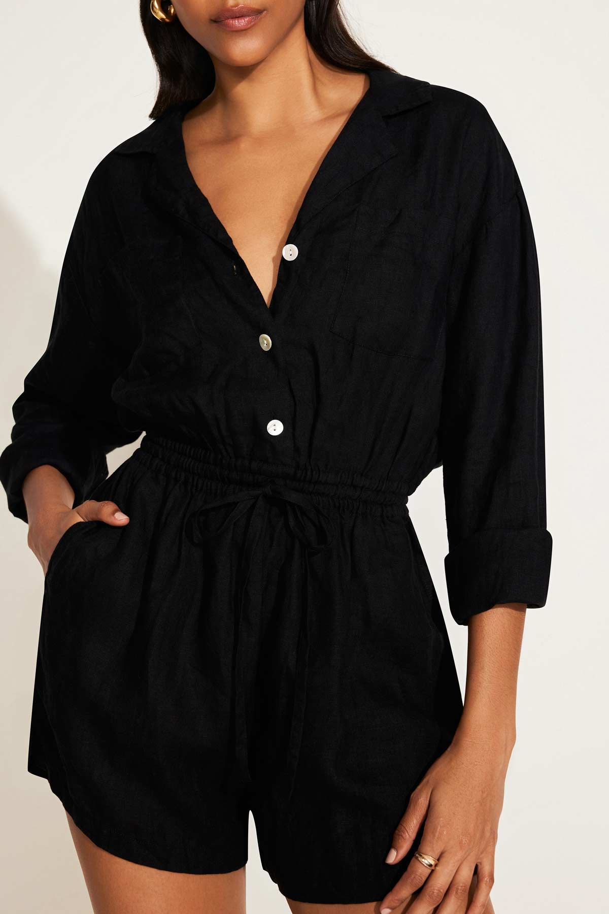 The Getaway Romper | Black EcoLinen
