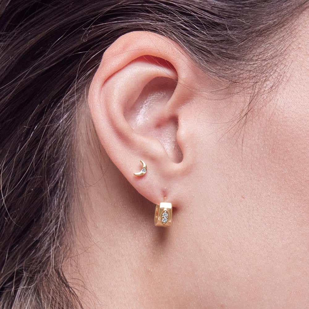 Womens | 0.10 CT Round Cut Lab Grown Accent Diamond | Huggie Hoop Earrings | 14K Yellow Gold Plated Silver | G-SI