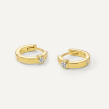 Womens | 0.06 CT Round Cut Lab Grown Accent Diamond | Small Huggie Hoop Earrings | 14K Yellow Gold Plated Silver | G-SI