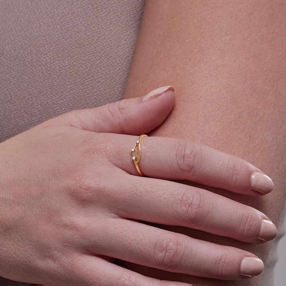 Womens | 0.04 CT Round Cut 3 Stone Lab Grown Accent Diamond | Fashion Band Ring | 14K Yellow Gold Plated Silver | G-SI