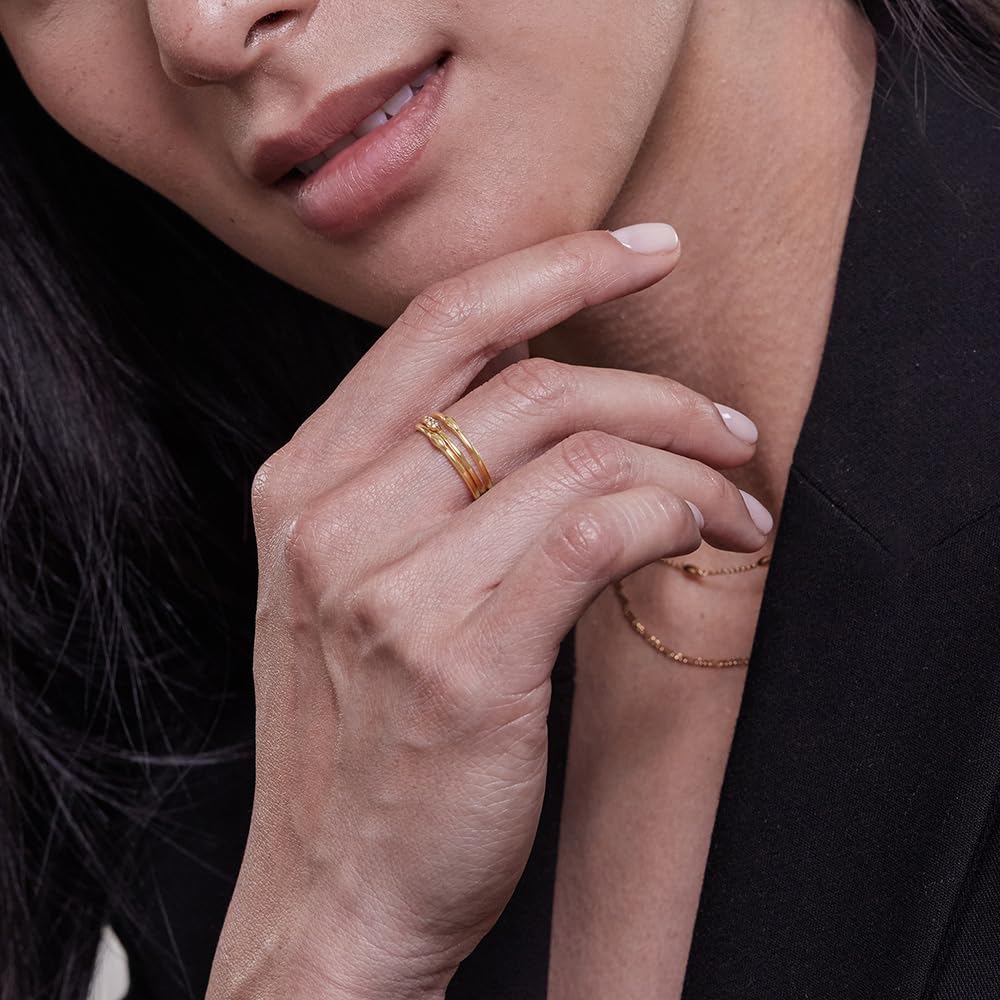 Womens | 0.02 CT Round Cut Lab Grown Accent Diamond | Fashion Band Ring | 14K Yellow Gold Plated Silver | G-SI