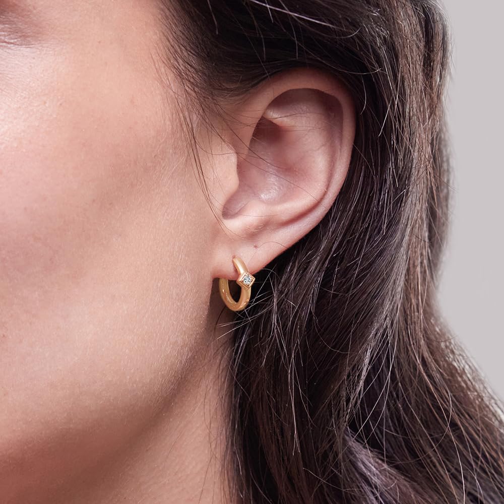 Womens | 0.06 CT Round Cut Lab Grown Accent Diamond | Hoop Earrings | 14K Yellow Gold Plated Silver | G-SI