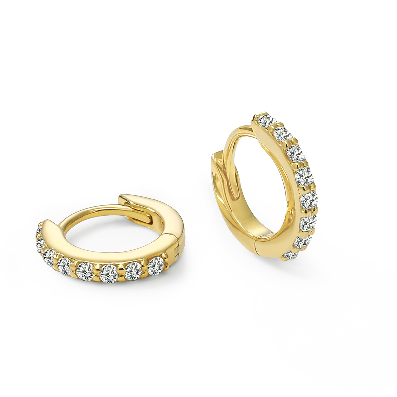 Womens | 0.25 CT Round Cut Lab Grown Accent Diamond | Huggie Hoop Earrings | 14K Yellow Gold Plated Silver | G-SI